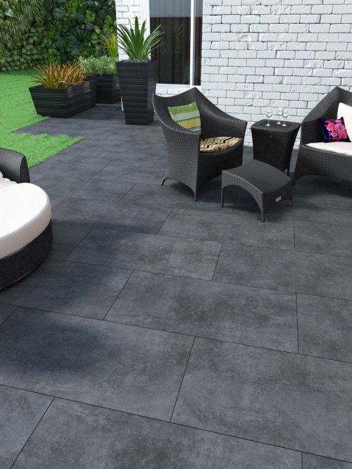 Eclipse Black Outdoor Porcelain Paving King Size Vitrified Slabs - 1200x600 Pack