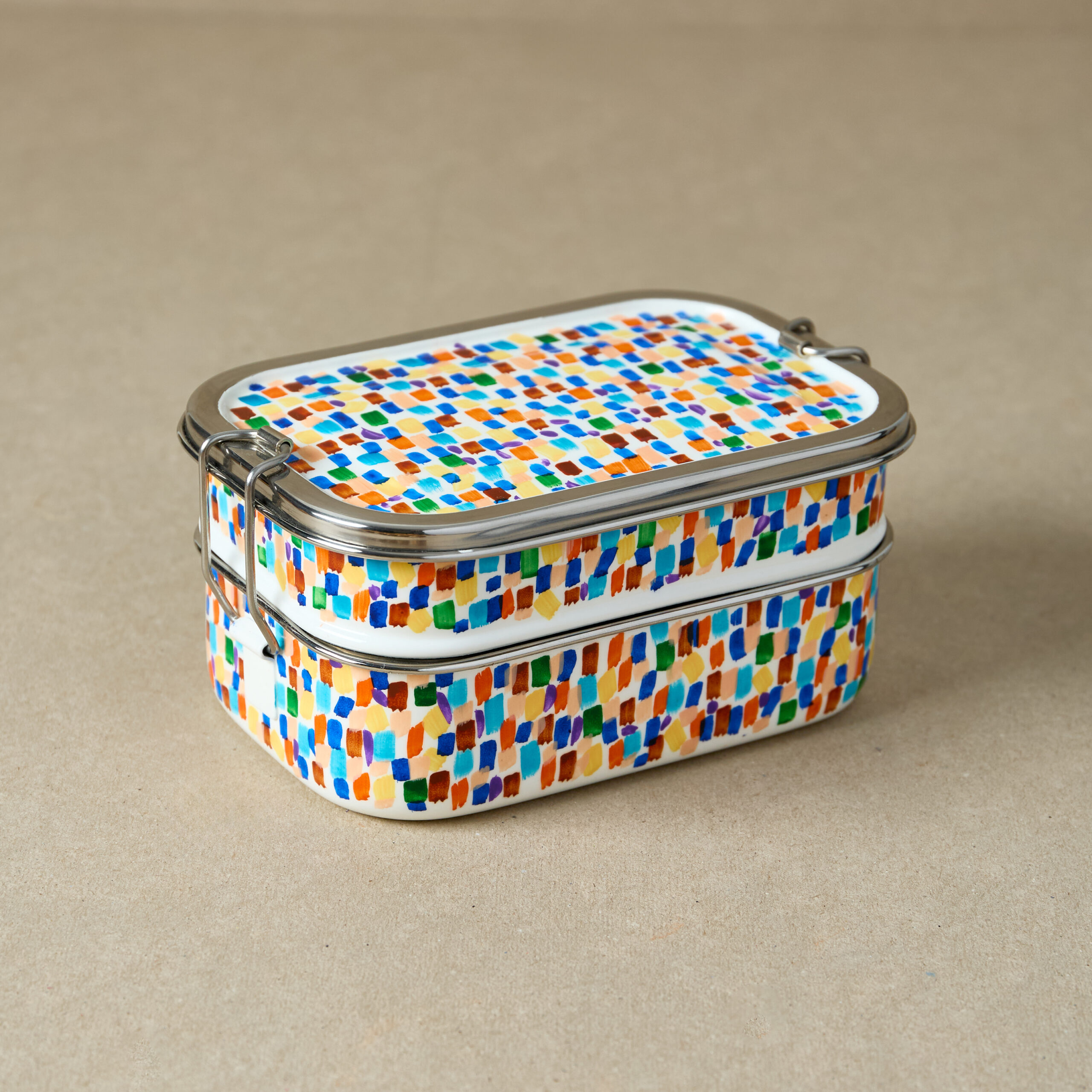 Multi-Coloured Paint Effect | Stainless Steel Hand-Painted Tiffin Style Lunch Box - Dalit Goods Co